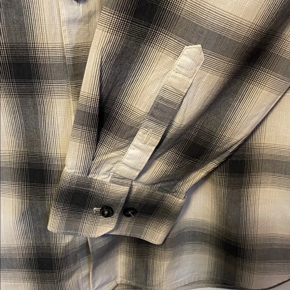 Express Slim 1MX Men’s Plaid Stretch Dress Shirt Lrg Gray Black Button Front